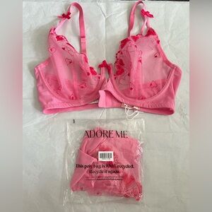 NWT Adore Me Pink Heart Mesh Bra (36D) and Pantie (XL) Set
